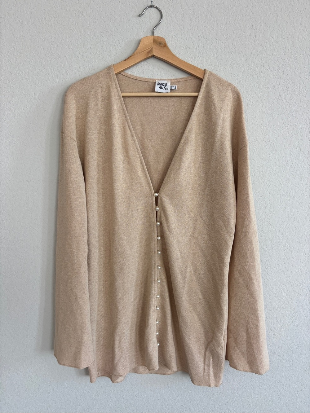 Princess Polly Beige Pearl-Button V-Neck Cardigan